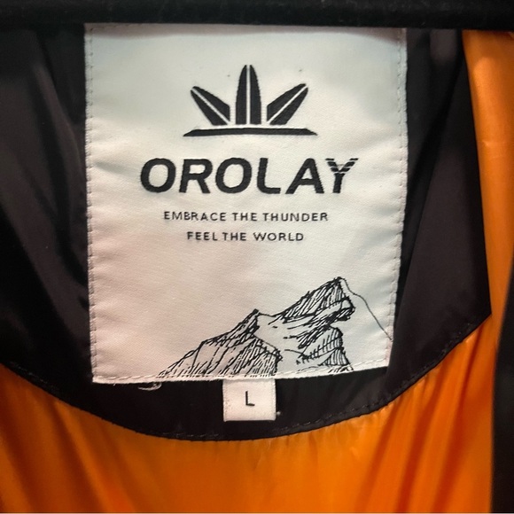 OROLAY Viral Women's Black 6 Pocket Puffer Coat with Orange Lining Size Large - Picture 7 of 7